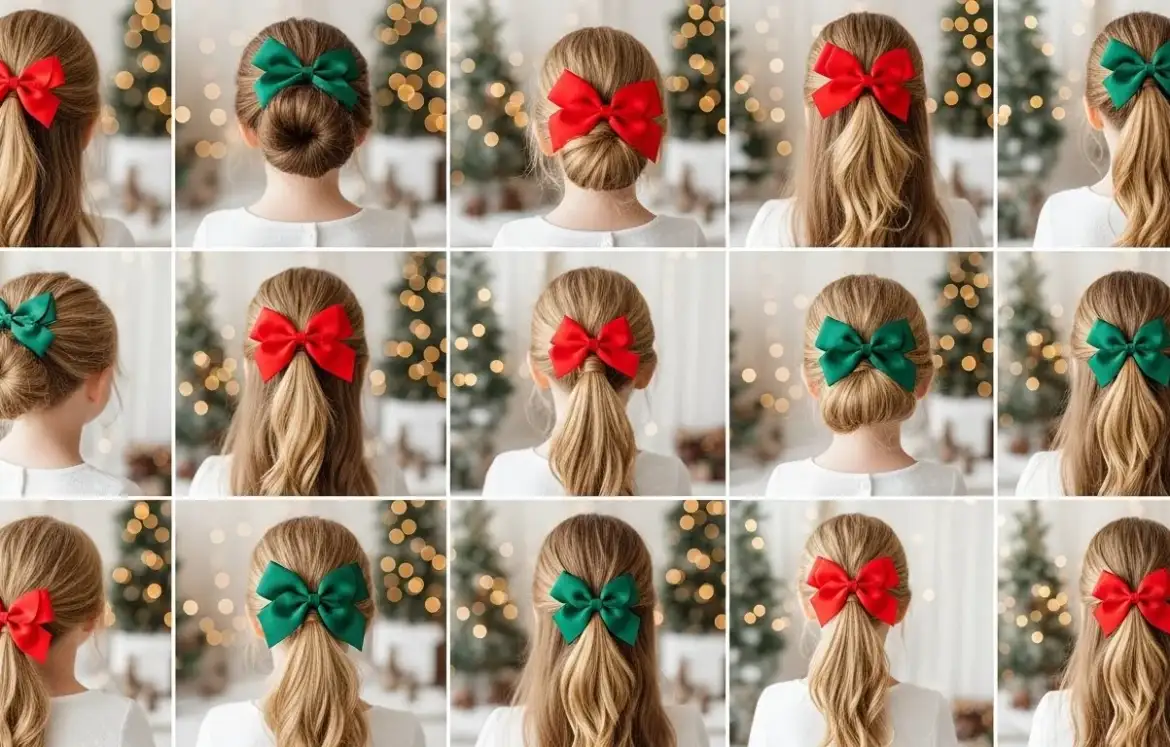 20 Christmas Hairstyles with Bows That Look Festive